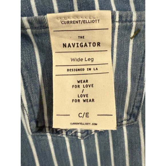Current/Elliott The Navigator Wide Leg Striped Denim Jeans Size 29 Blue & White - Picture 3 of 6